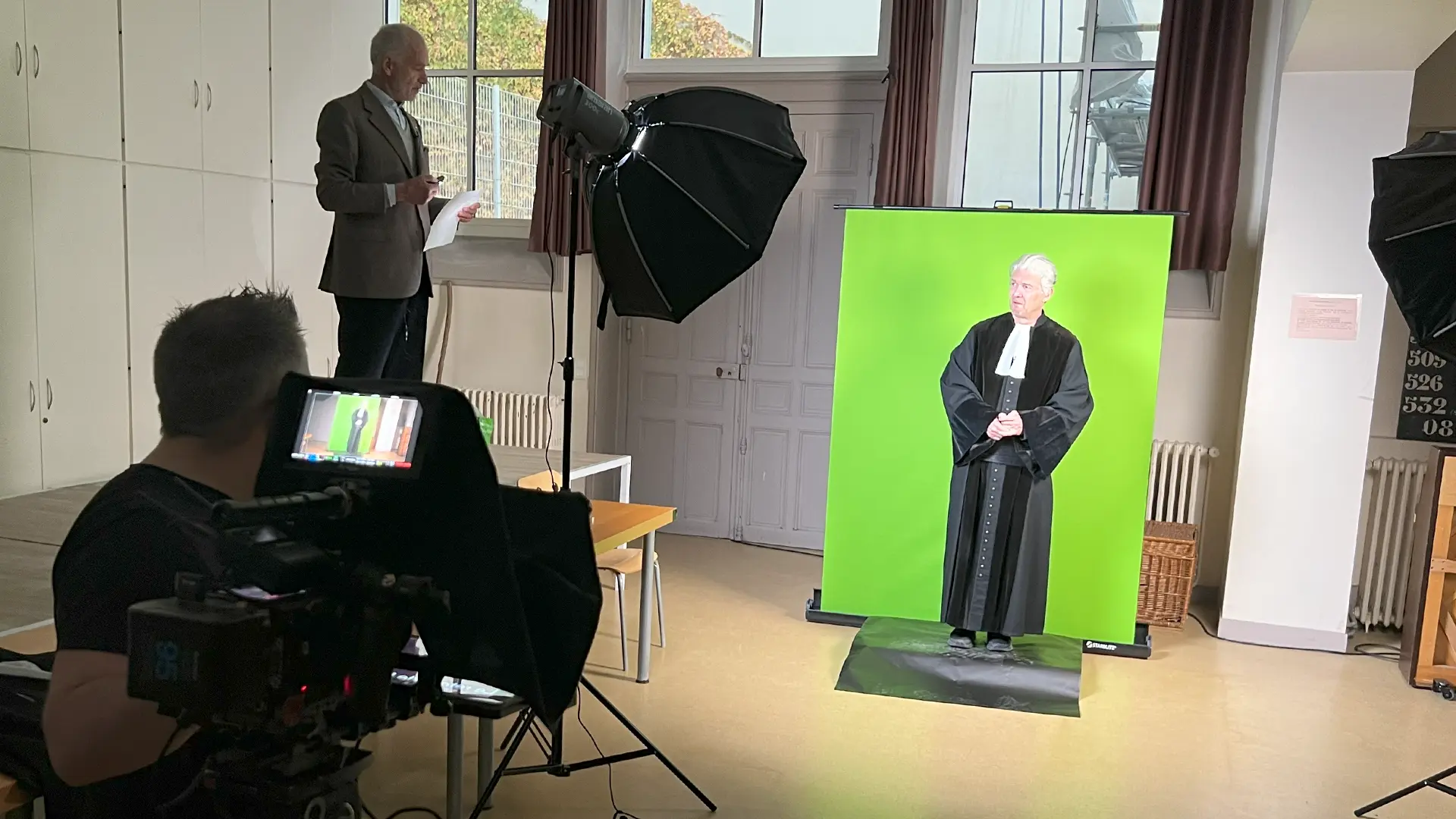 Tournage sur fond vert de l'hologramme d'Eugène Bersier